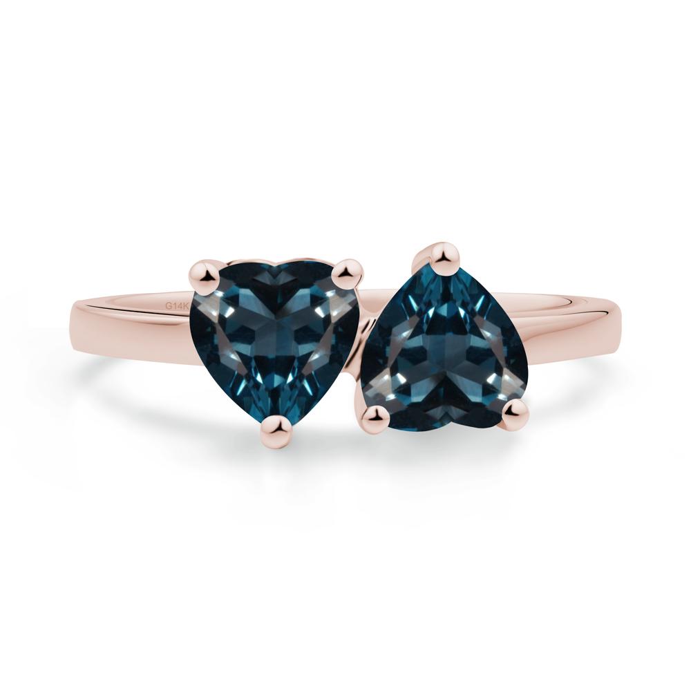 Heart Shape London Blue Topaz Toi Et Moi Ring - LUO Jewelry #metal_14k rose gold