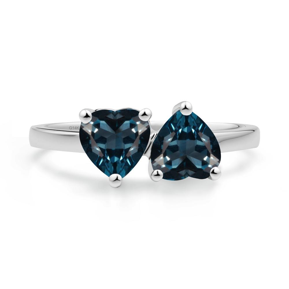Heart Shape London Blue Topaz Toi Et Moi Ring - LUO Jewelry #metal_14k white gold