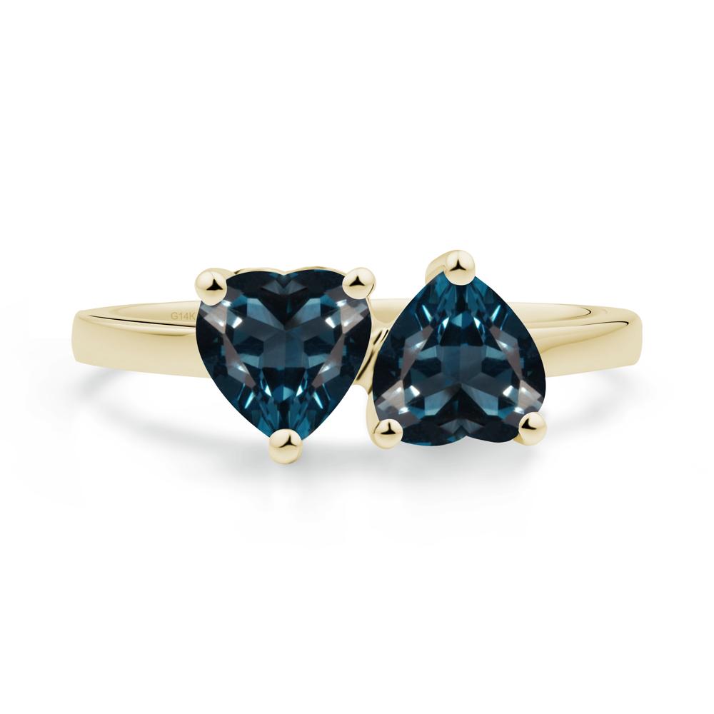 Heart Shape London Blue Topaz Toi Et Moi Ring - LUO Jewelry #metal_14k yellow gold