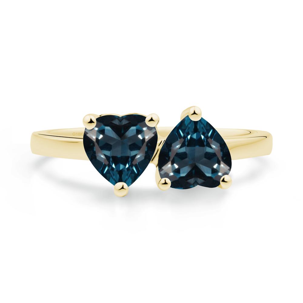 Heart Shape London Blue Topaz Toi Et Moi Ring - LUO Jewelry #metal_18k yellow gold