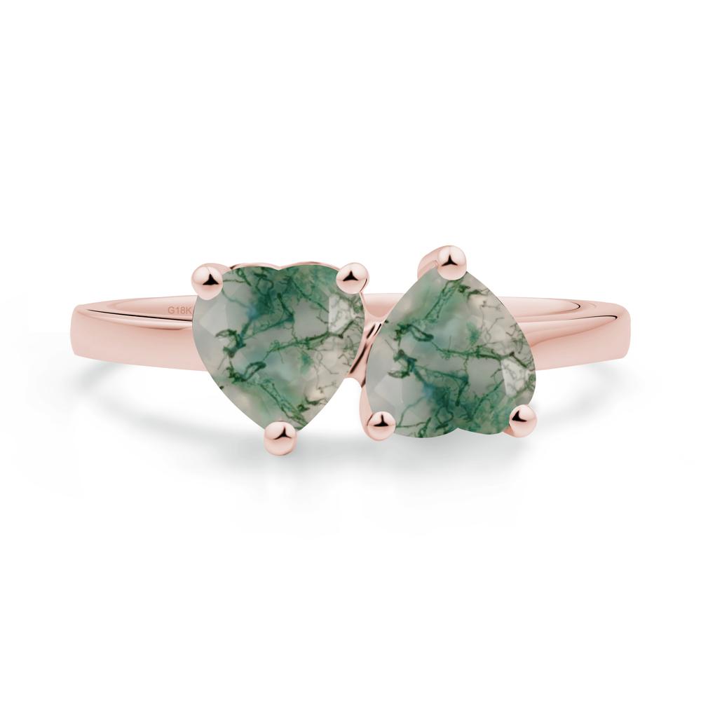 Heart Moss Agate Two Stone Ring - LUO Jewelry #metal_18k rose gold