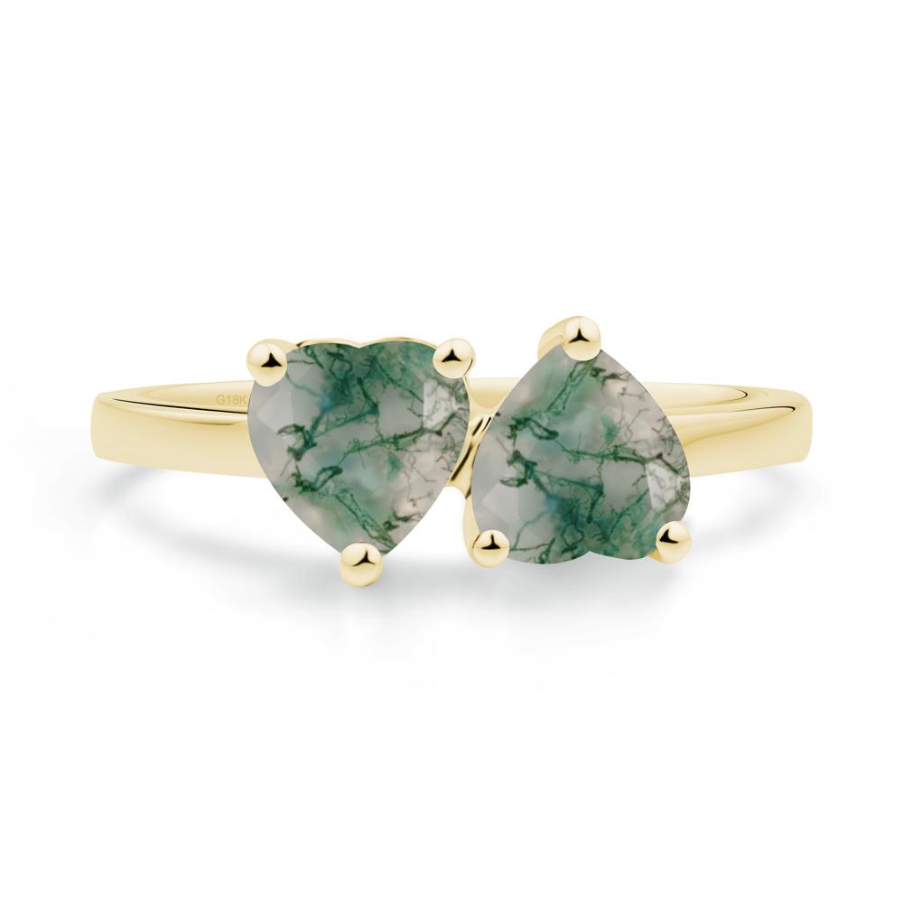 Heart Moss Agate Two Stone Ring - LUO Jewelry #metal_18k yellow gold