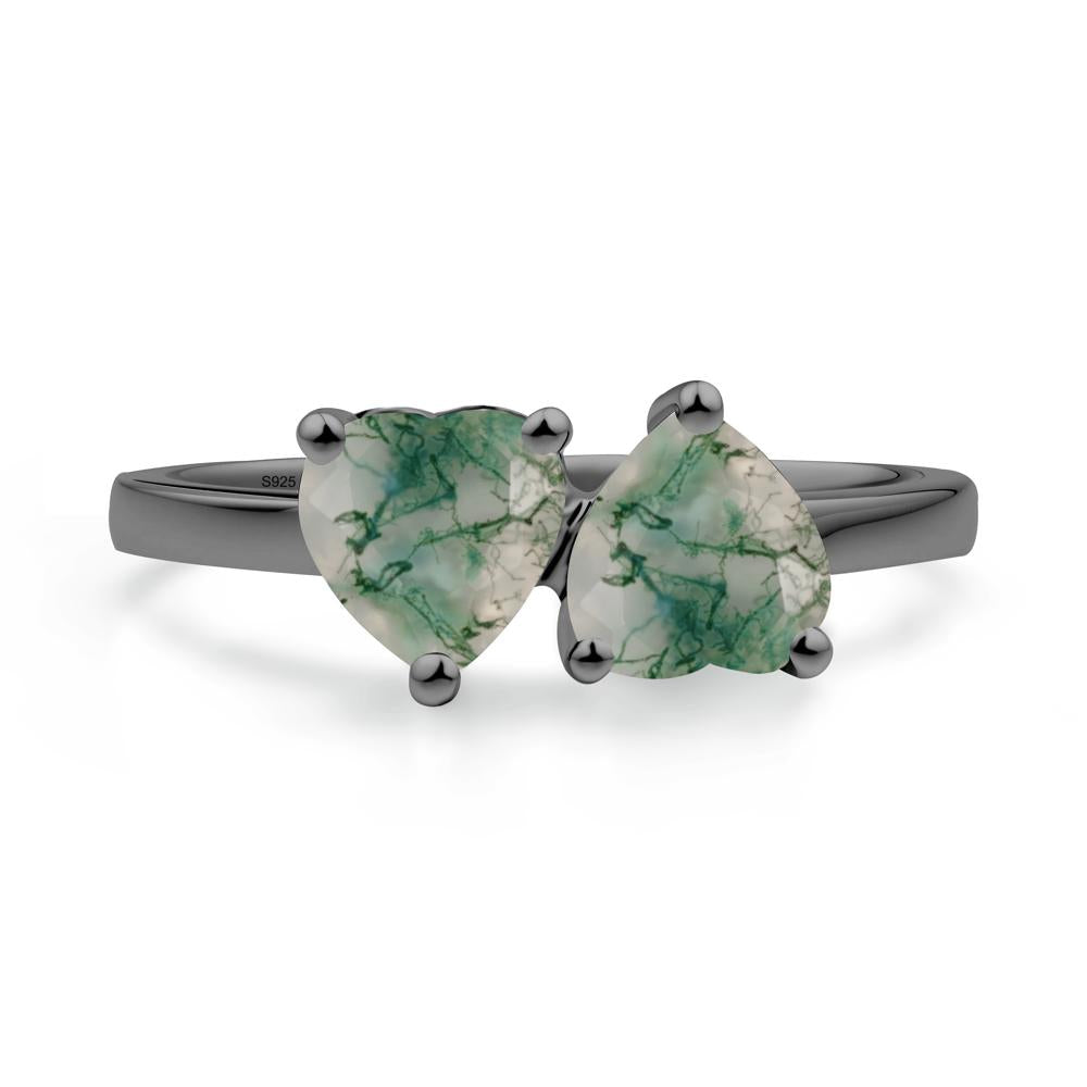 Heart Moss Agate Two Stone Ring - LUO Jewelry #metal_black finish sterling silver