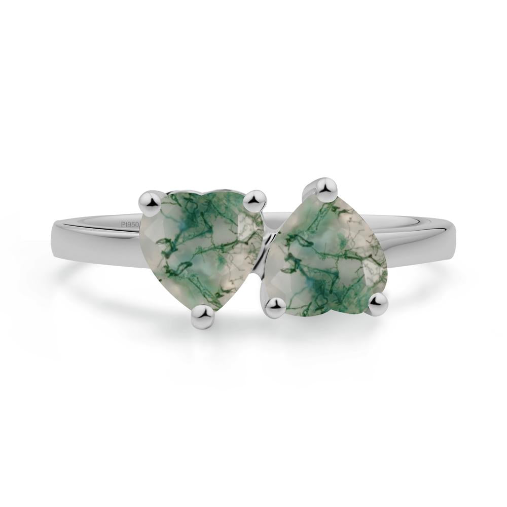 Heart Moss Agate Two Stone Ring - LUO Jewelry #metal_platinum