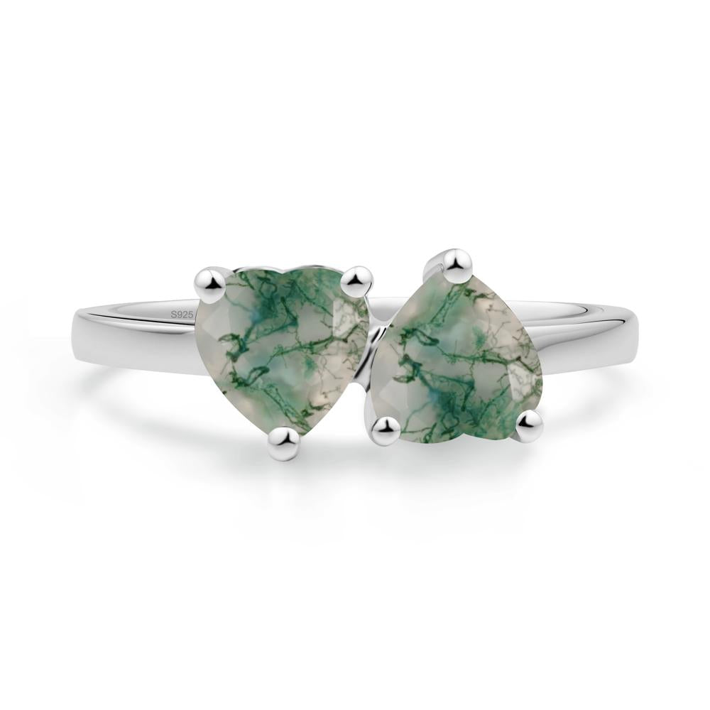 Heart Moss Agate Two Stone Ring - LUO Jewelry #metal_sterling silver
