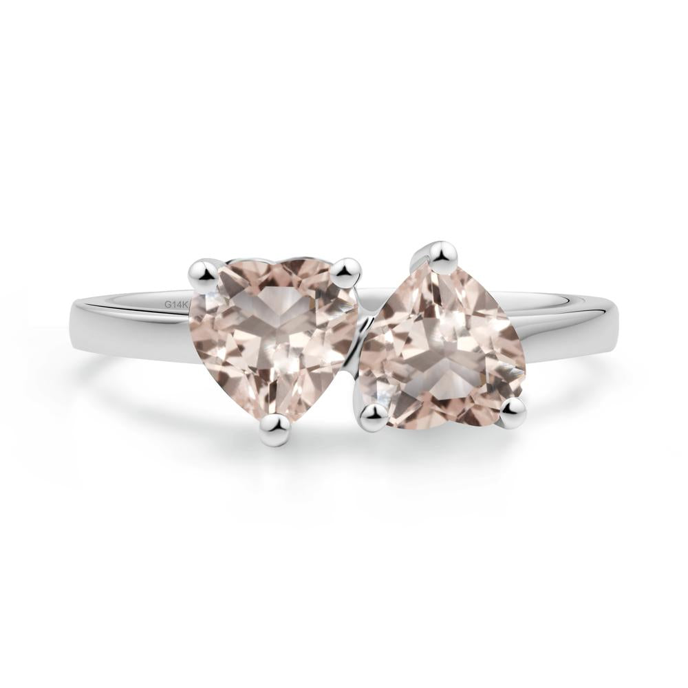 Heart Morganite Two Stone Ring - LUO Jewelry #metal_14k white gold
