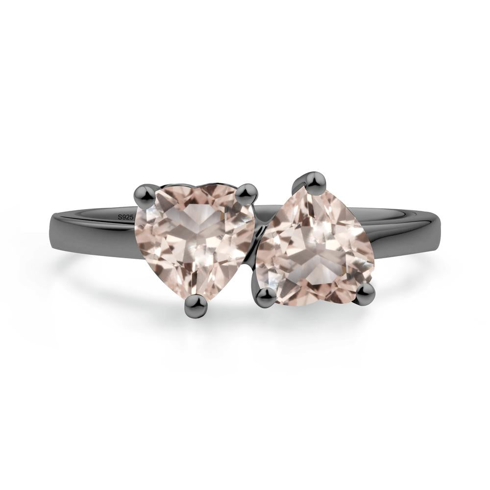 Heart Morganite Two Stone Ring - LUO Jewelry #metal_black finish sterling silver