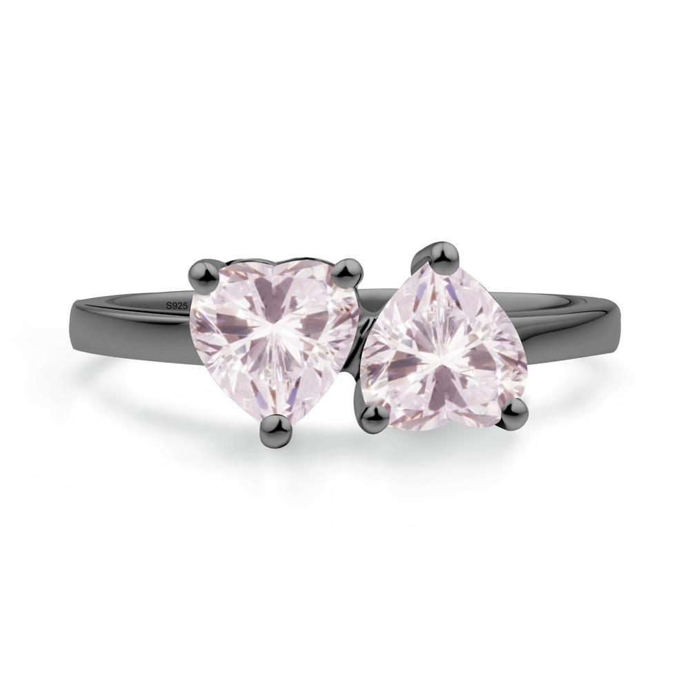 Heart Shape Pink Cubic Zirconia Toi Et Moi Ring - LUO Jewelry #metal_black finish sterling silver