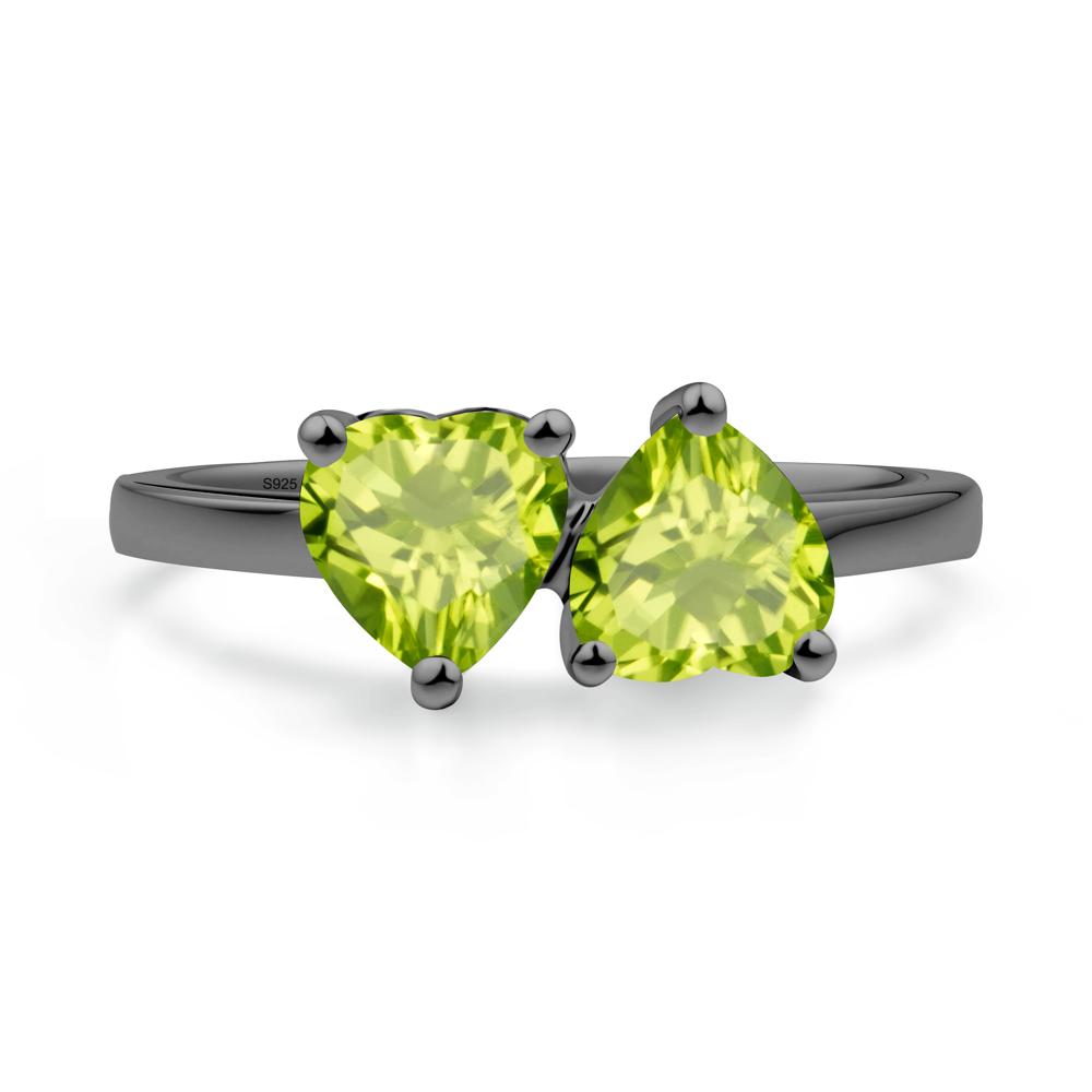 Heart Shape Peridot Toi Et Moi Ring - LUO Jewelry #metal_black finish sterling silver