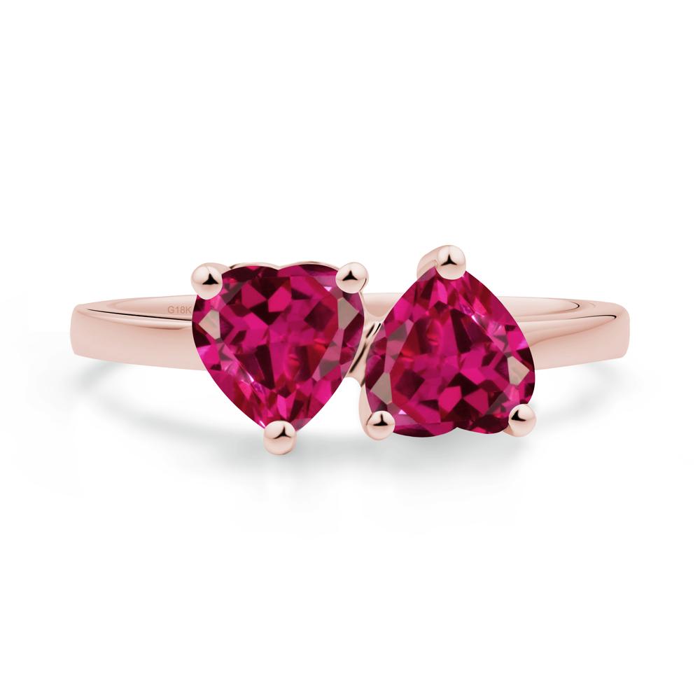 Heart Shape Ruby Toi Et Moi Ring - LUO Jewelry #metal_18k rose gold