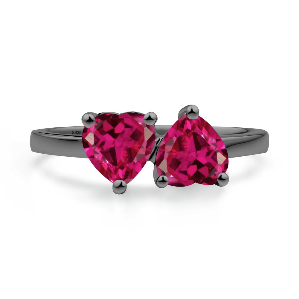 Heart Shape Ruby Toi Et Moi Ring - LUO Jewelry #metal_black finish sterling silver