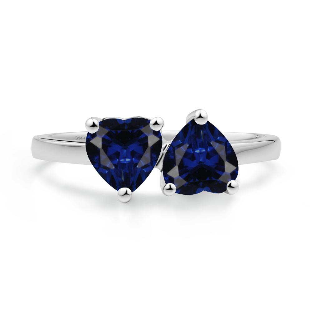 Heart Sapphire Two Stone Ring - LUO Jewelry #metal_14k white gold