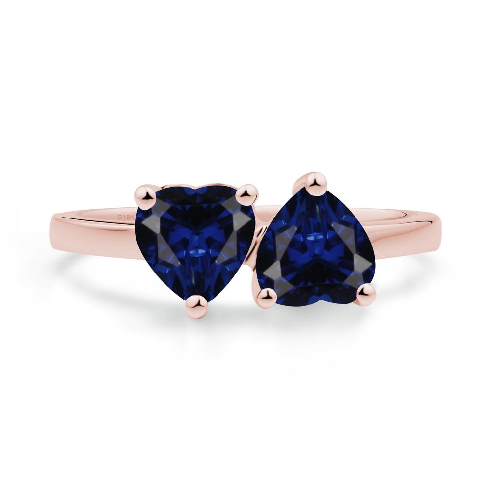 Heart Sapphire Two Stone Ring - LUO Jewelry #metal_18k rose gold
