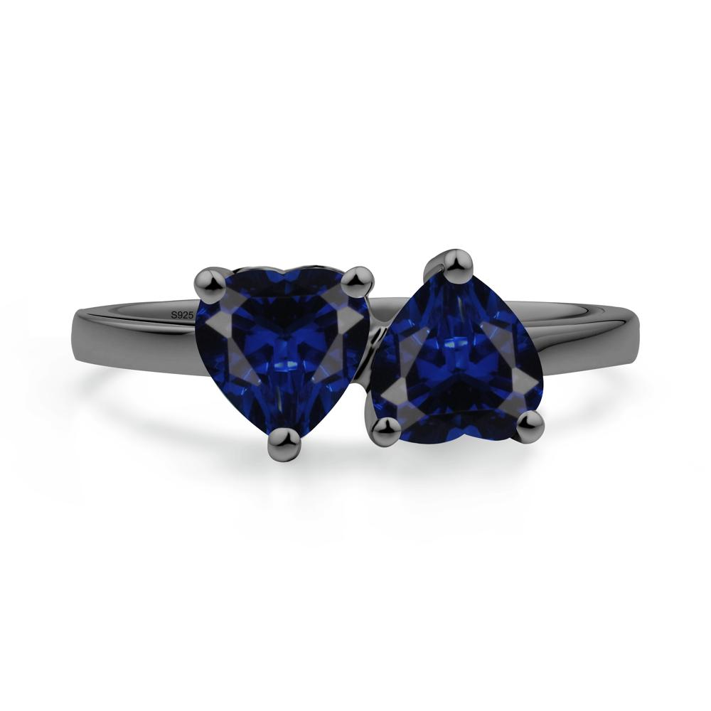 Heart Sapphire Two Stone Ring - LUO Jewelry #metal_black finish sterling silver