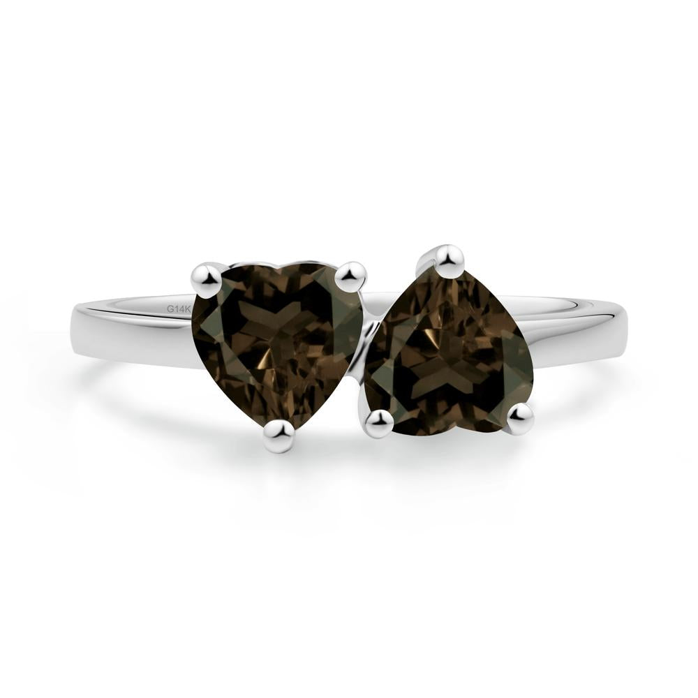 Heart Smoky Quartz Two Stone Ring - LUO Jewelry #metal_14k white gold