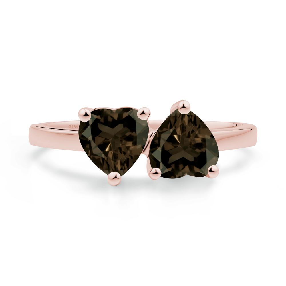 Heart Smoky Quartz Two Stone Ring - LUO Jewelry #metal_18k rose gold
