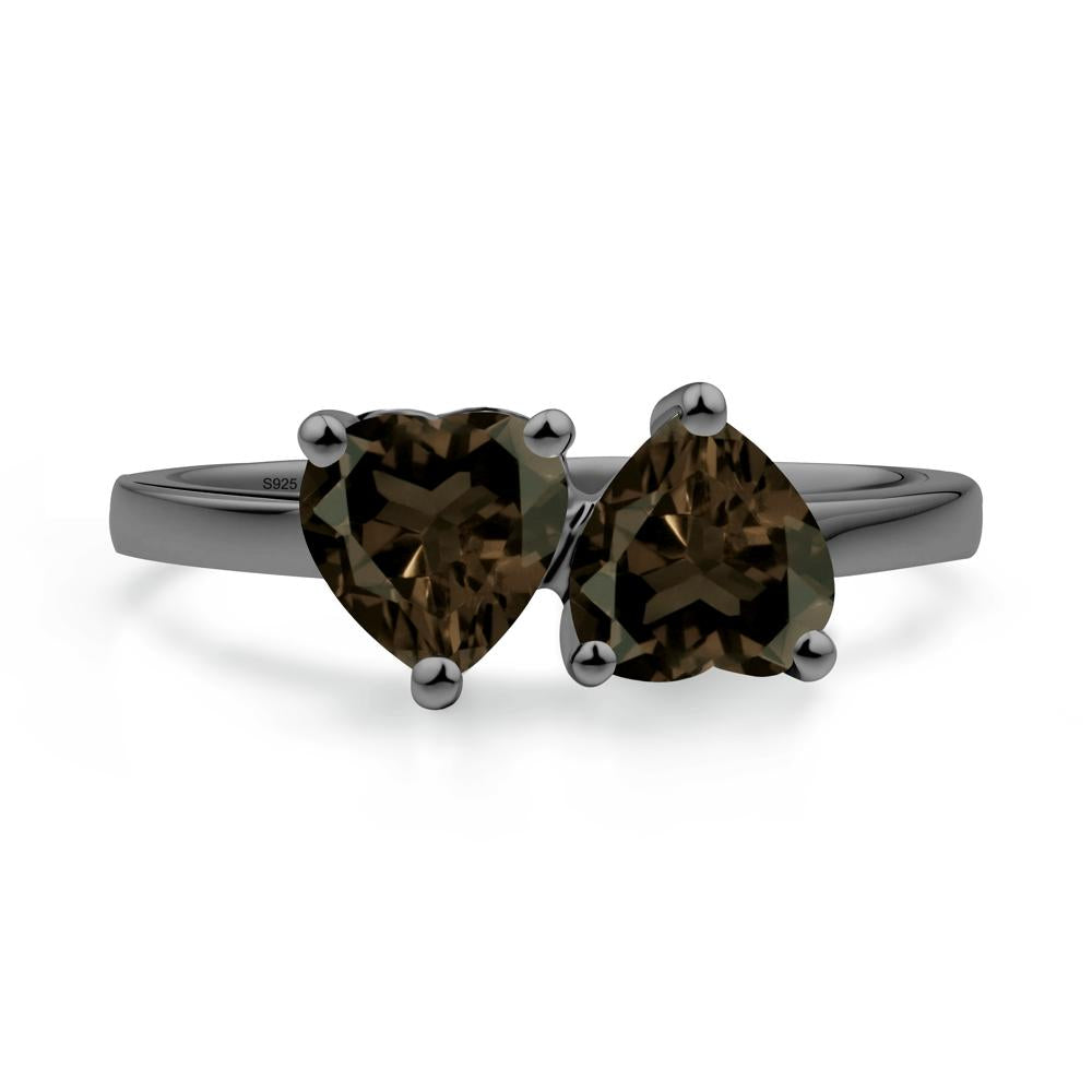 Heart Smoky Quartz Two Stone Ring - LUO Jewelry #metal_black finish sterling silver