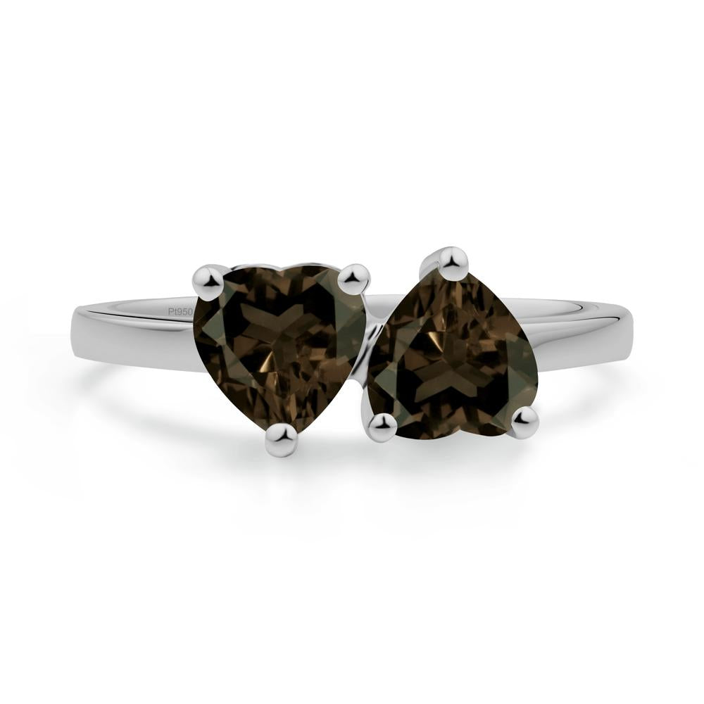 Heart Smoky Quartz Two Stone Ring - LUO Jewelry #metal_platinum