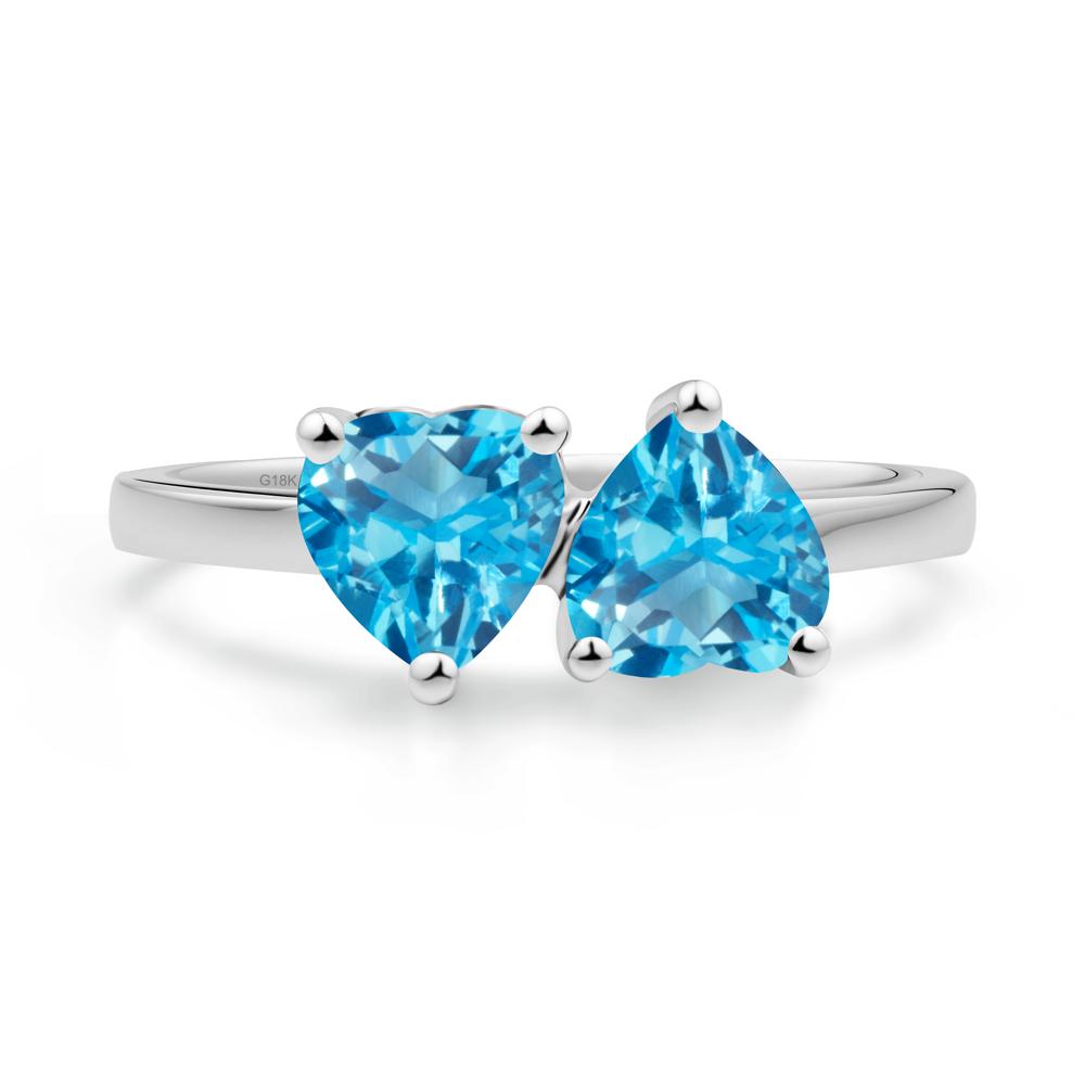Heart Shape Swiss Blue Topaz Toi Et Moi Ring - LUO Jewelry #metal_18k white gold