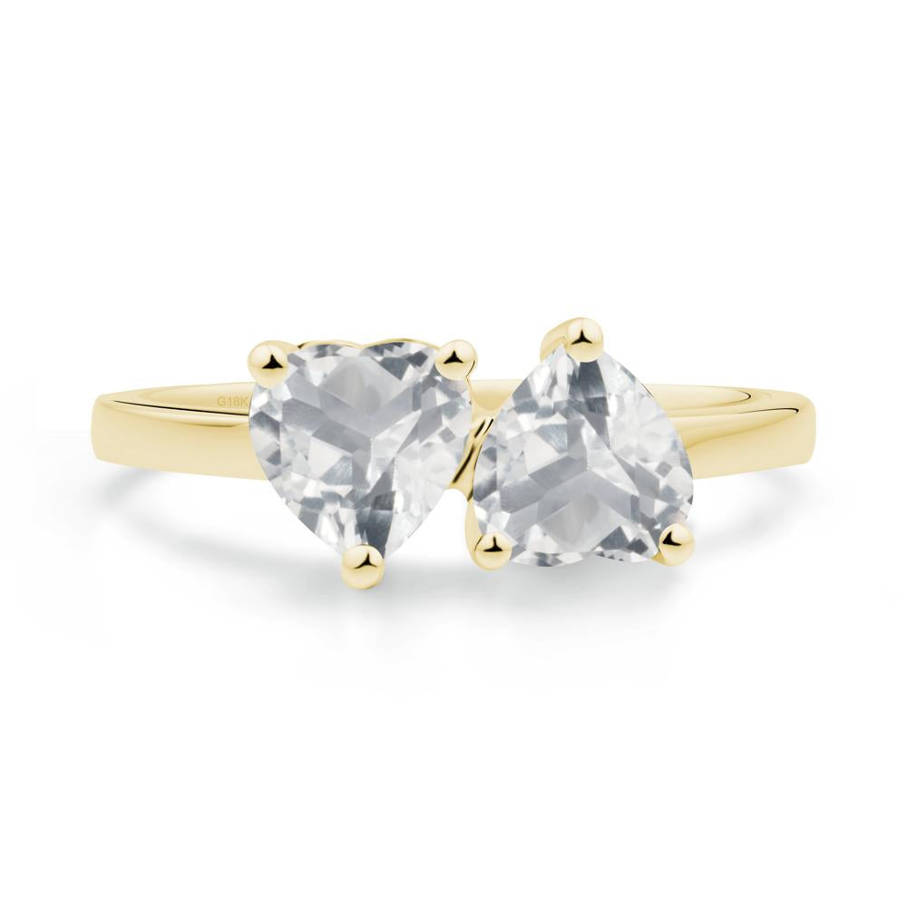 Heart White Topaz Two Stone Ring - LUO Jewelry #metal_18k yellow gold