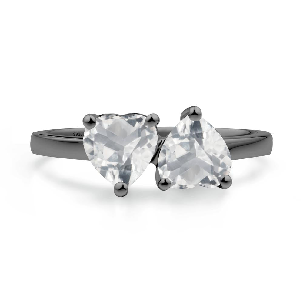 Heart White Topaz Two Stone Ring - LUO Jewelry #metal_black finish sterling silver
