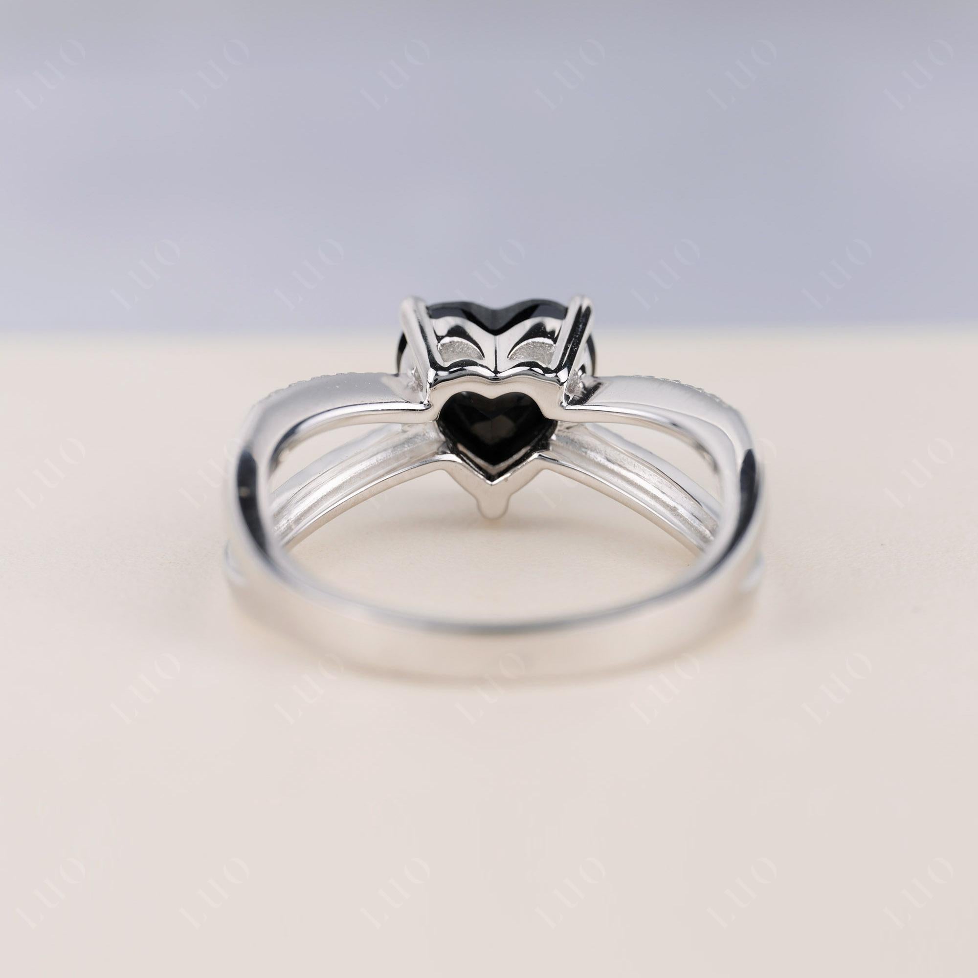 Heart Shaped Black Spinel Ring Split Shank - LUO Jewelry 