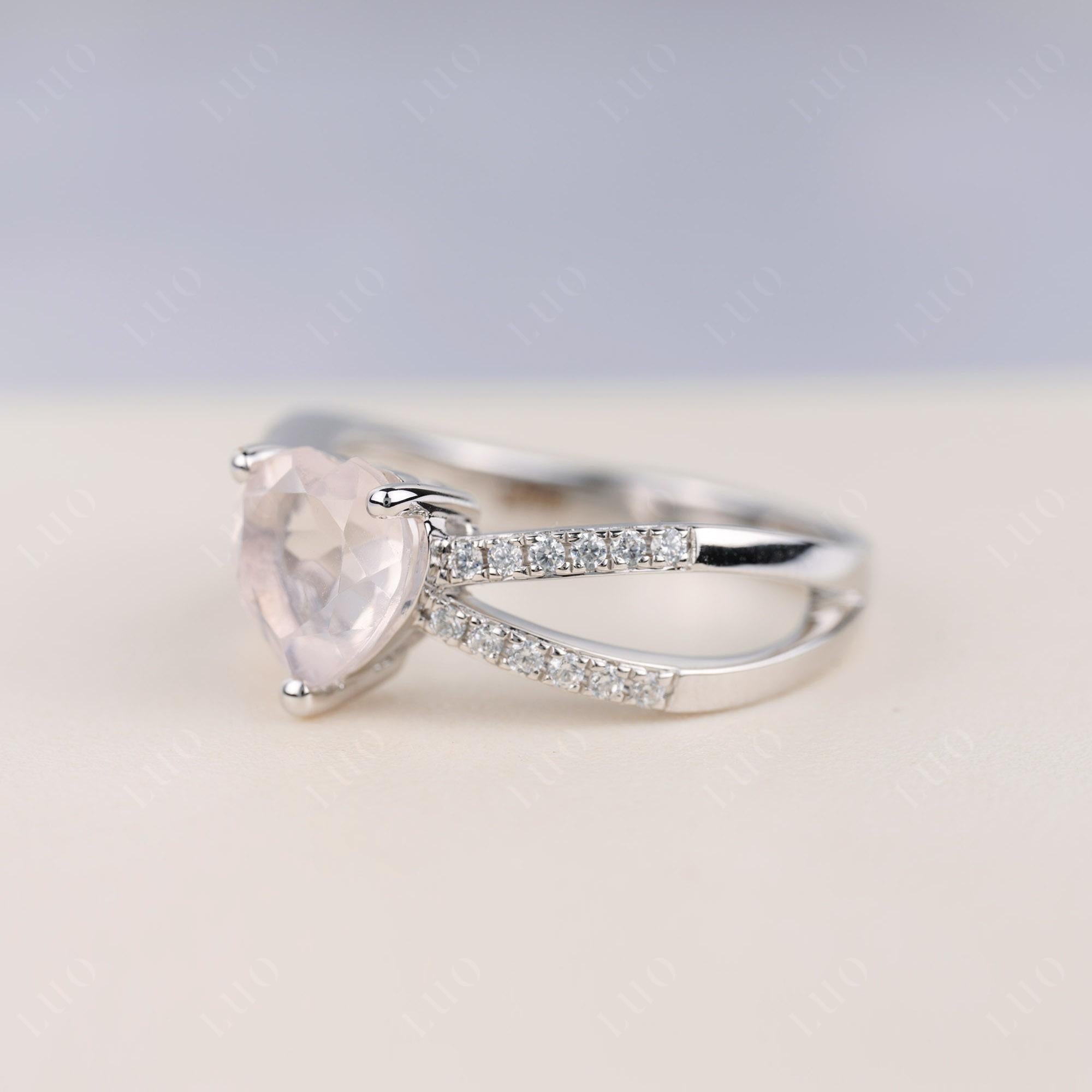 Heart Shaped Rose Quartz Ring Split Shank - LUO Jewelry 