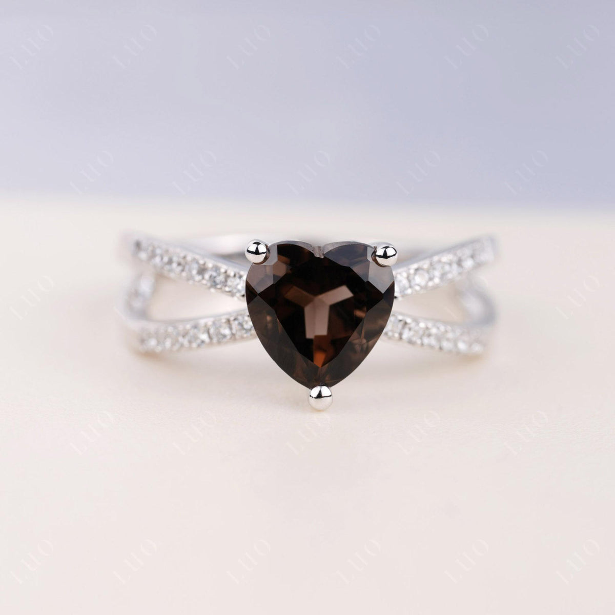 Heart Shaped Smoky Quartz Ring Split Shank | LUO