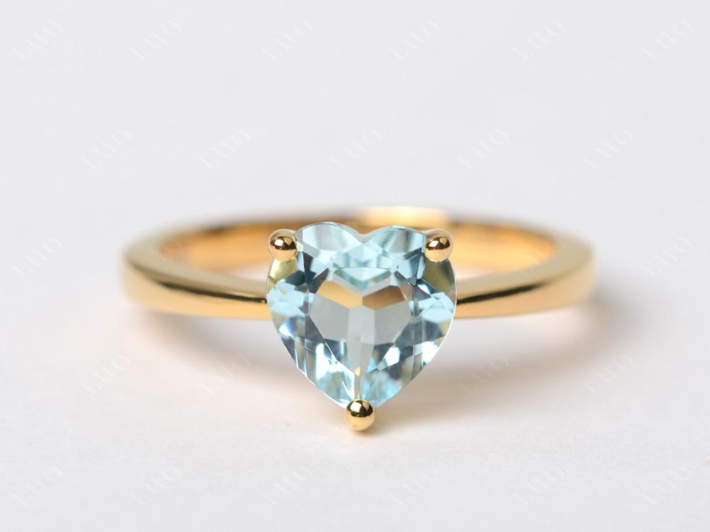 Aquamarine Heart Shaped Solitaire Ring - LUO Jewelry 