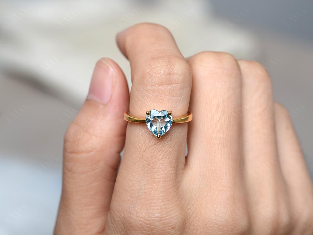 Aquamarine Heart Shaped Solitaire Ring - LUO Jewelry 
