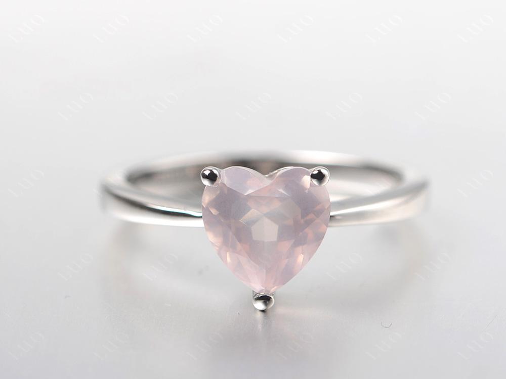 Rose Quartz Heart Shaped Solitaire Ring - LUO Jewelry 
