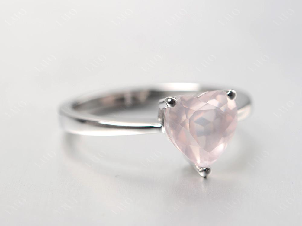 Rose Quartz Heart Shaped Solitaire Ring - LUO Jewelry 
