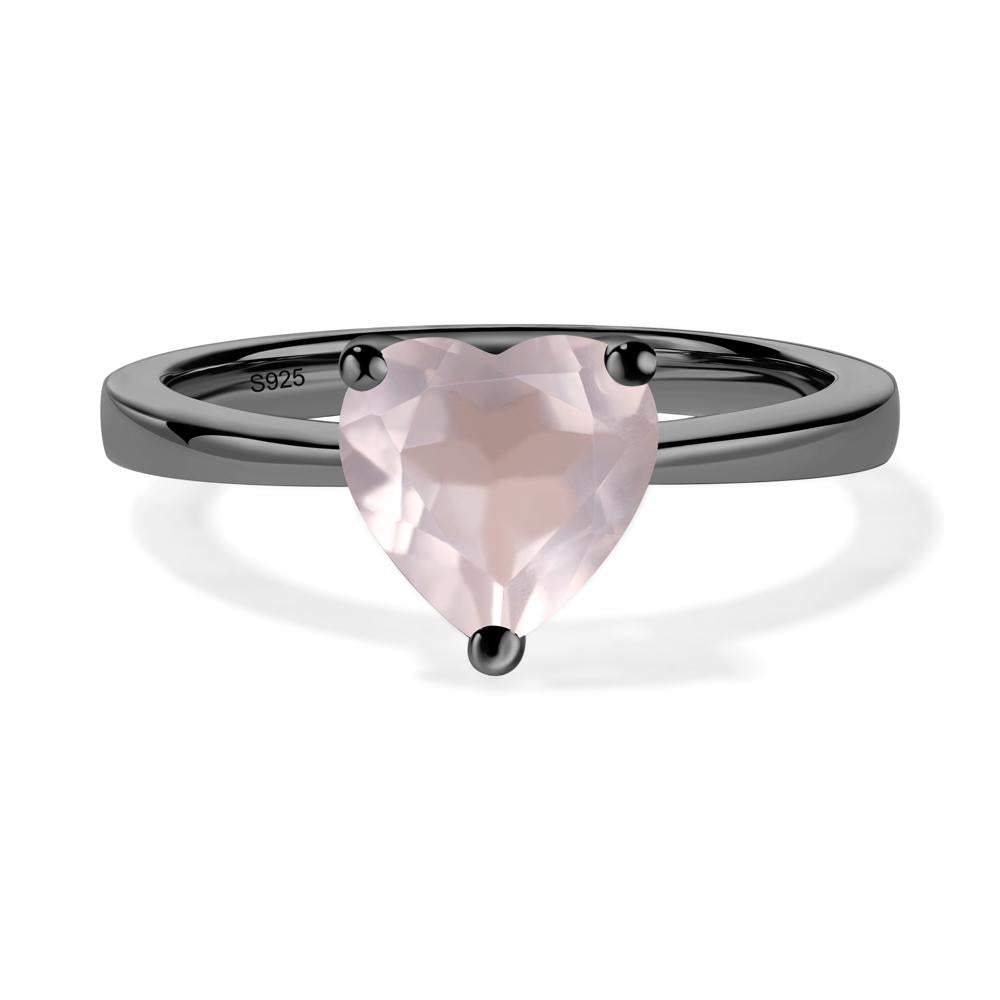 Rose Quartz Heart Shaped Solitaire Ring - LUO Jewelry #metal_black finish sterling silver