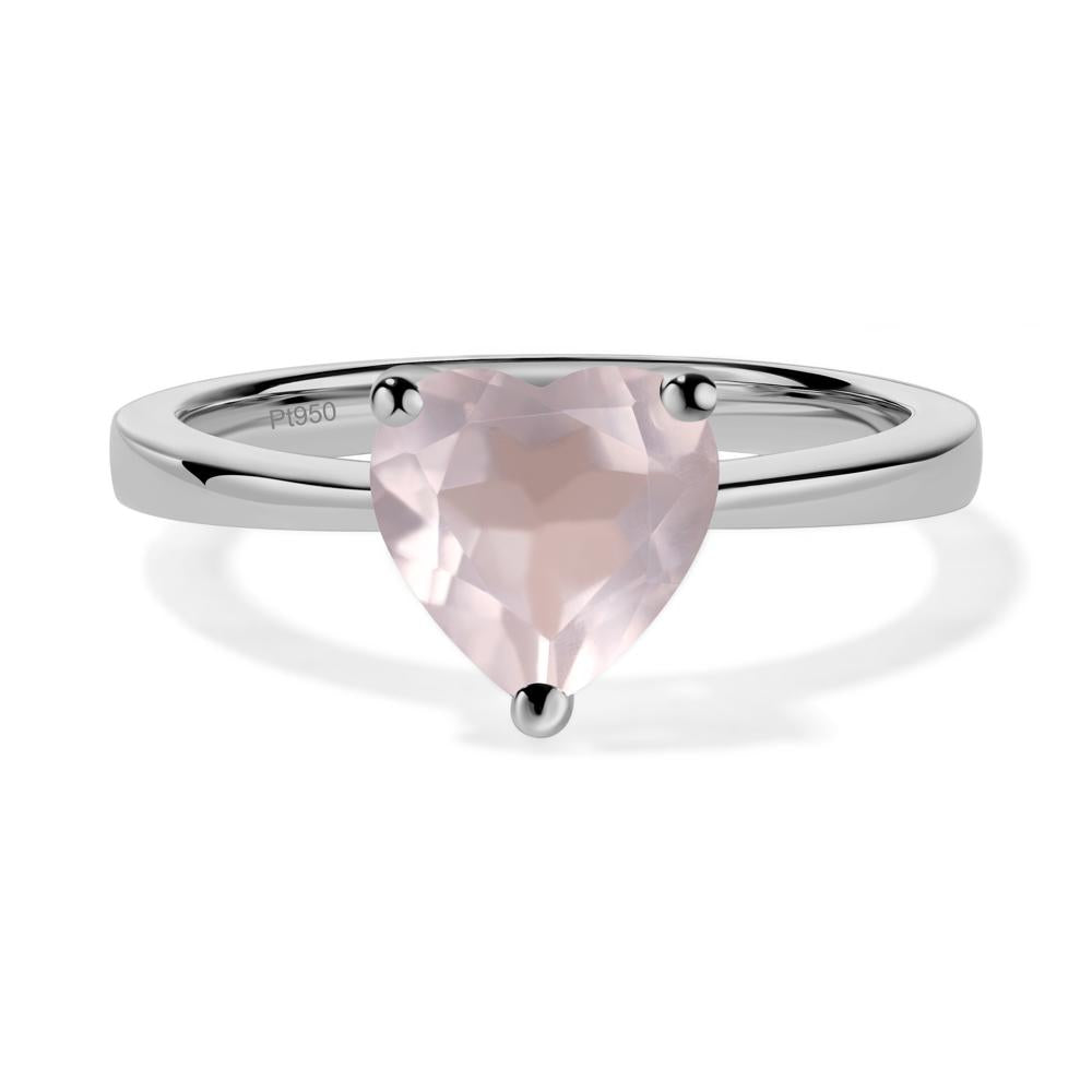 Rose Quartz Heart Shaped Solitaire Ring - LUO Jewelry #metal_platinum