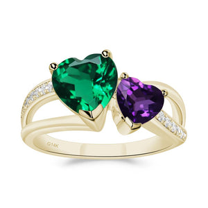 Heart Emerald and Amethyst Toi Et Moi Ring - LUO Jewelry #metal_14k yellow gold