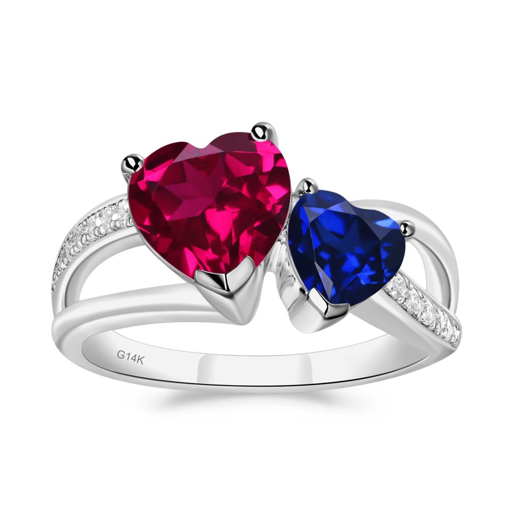 Ruby and Sapphire Two Heart Ring | LUO