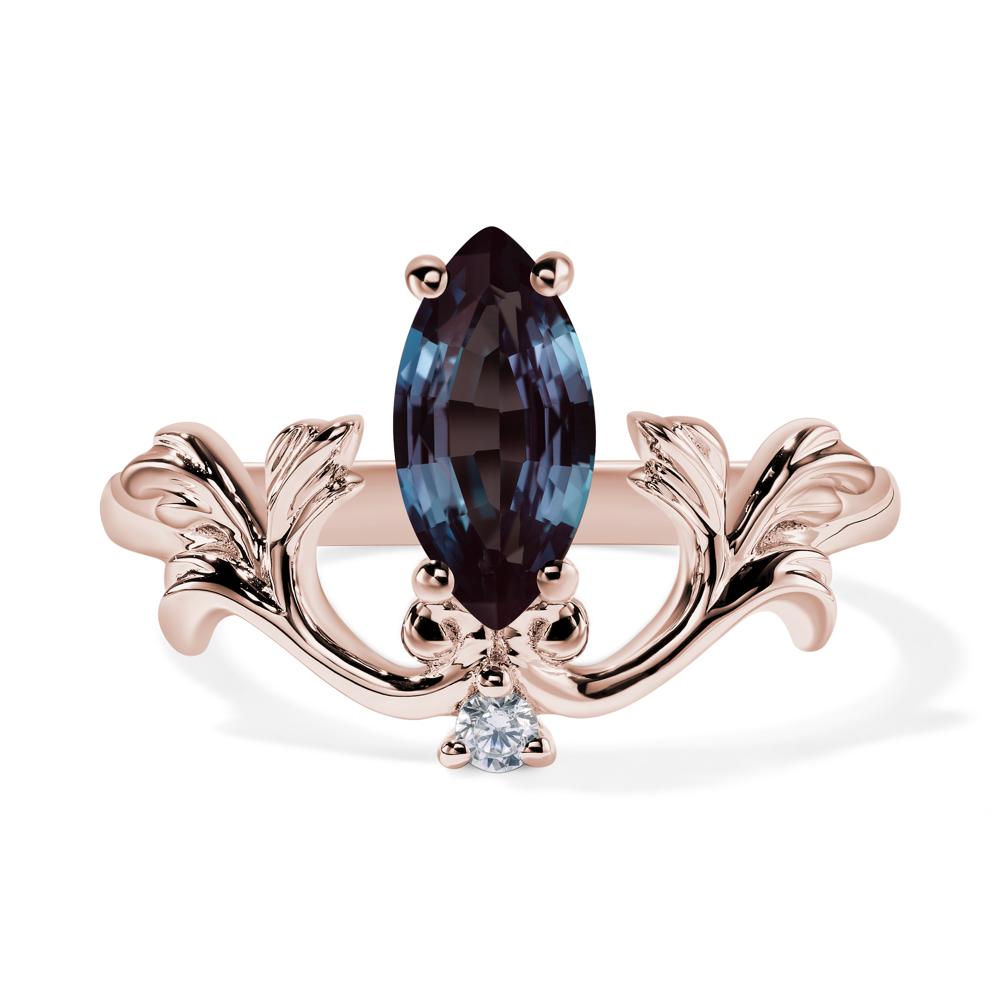 Baroque Marquise Cut Lab Created Alexandrite Ring - LUO Jewelry #metal_14k rose gold