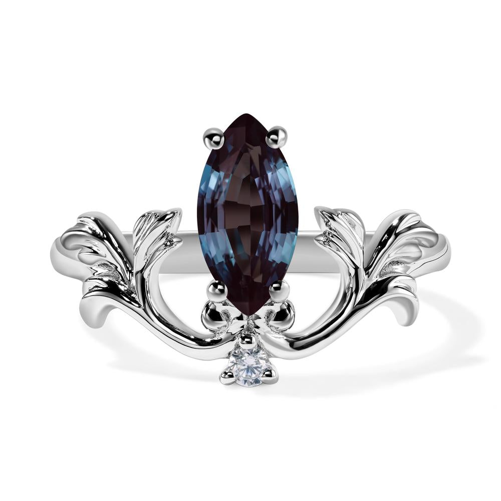 Baroque Marquise Cut Lab Created Alexandrite Ring - LUO Jewelry #metal_14k white gold