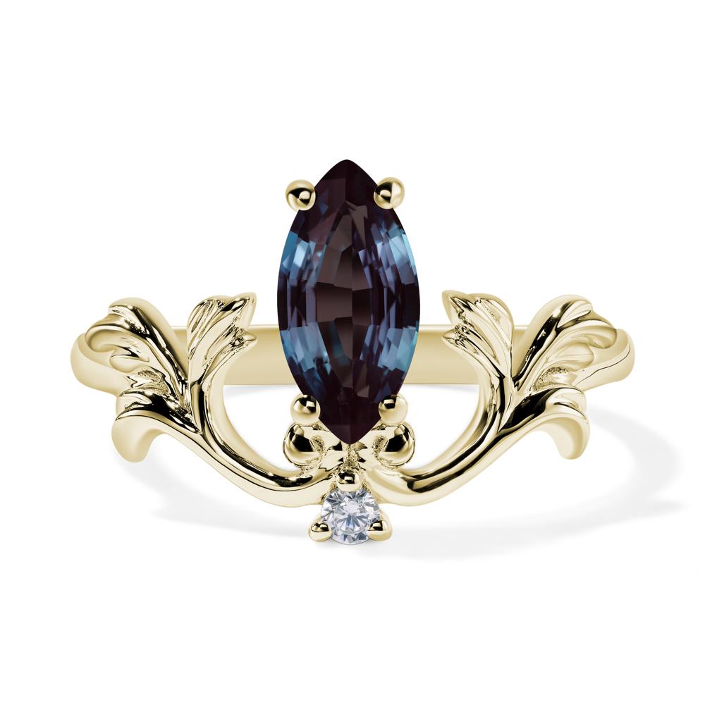 Baroque Marquise Cut Lab Created Alexandrite Ring - LUO Jewelry #metal_14k yellow gold