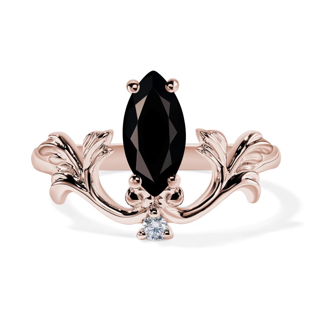 Baroque Marquise Cut Black Stone Ring - LUO Jewelry #metal_14k rose gold
