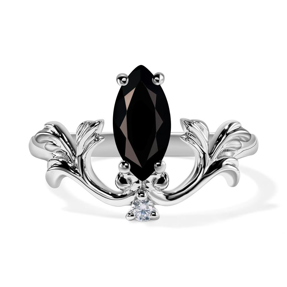 Baroque Marquise Cut Black Stone Ring - LUO Jewelry #metal_14k white gold