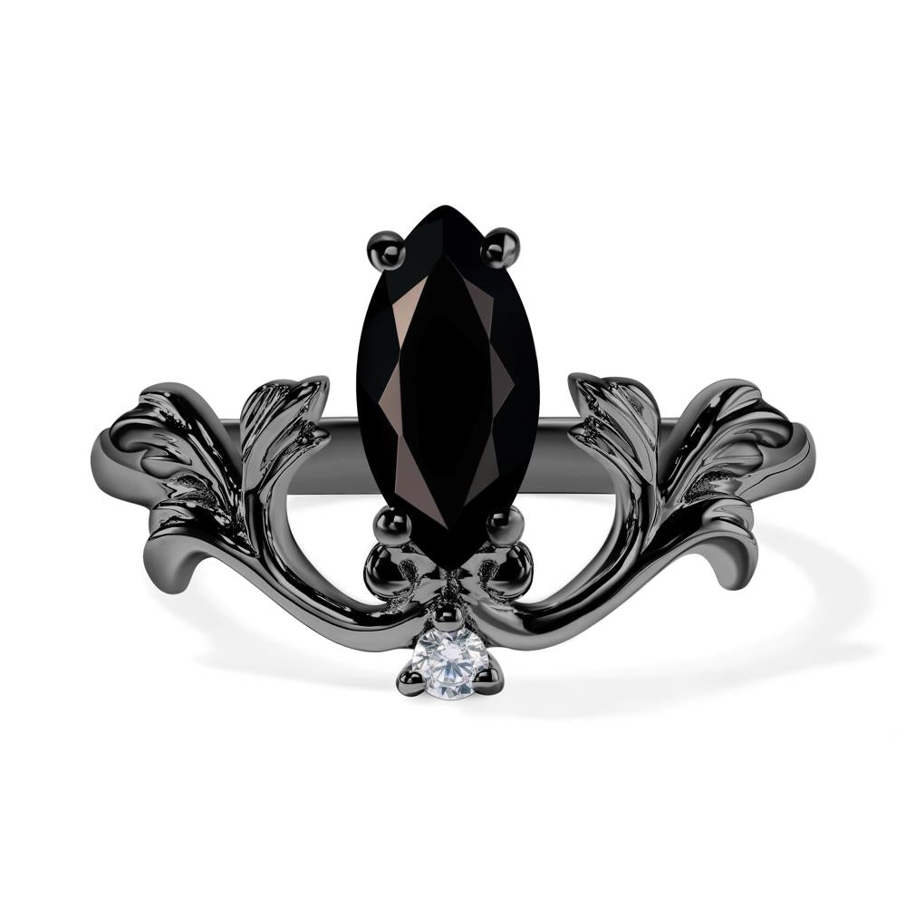 Baroque Marquise Cut Black Stone Ring - LUO Jewelry #metal_black finish sterling silver