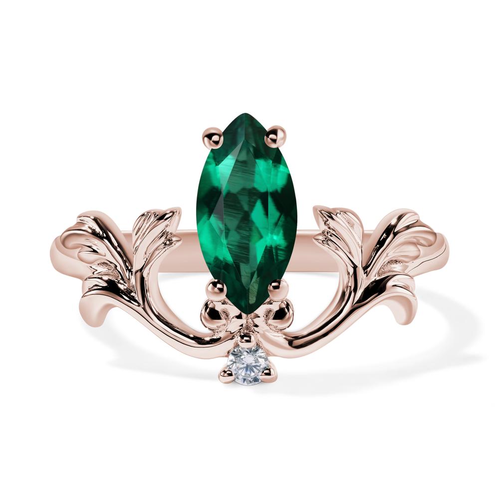 Baroque Marquise Cut Lab Grown Emerald Ring - LUO Jewelry #metal_14k rose gold