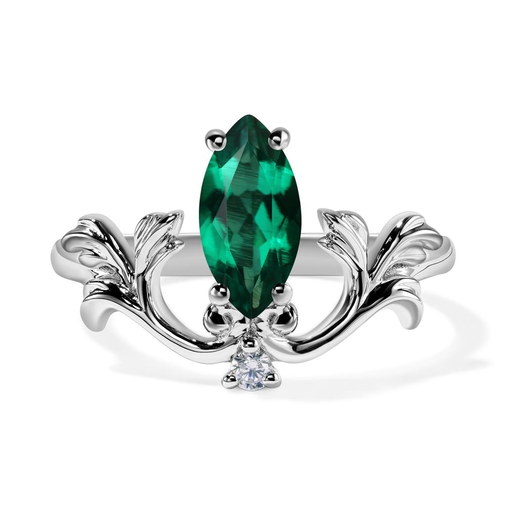 Baroque Marquise Cut Lab Grown Emerald Ring - LUO Jewelry #metal_14k white gold