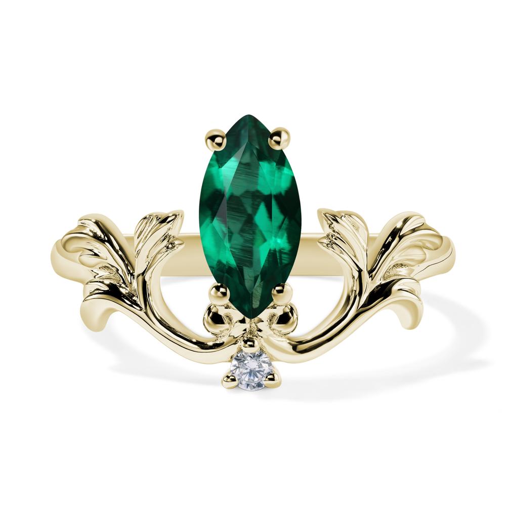 Baroque Marquise Cut Lab Grown Emerald Ring - LUO Jewelry #metal_14k yellow gold