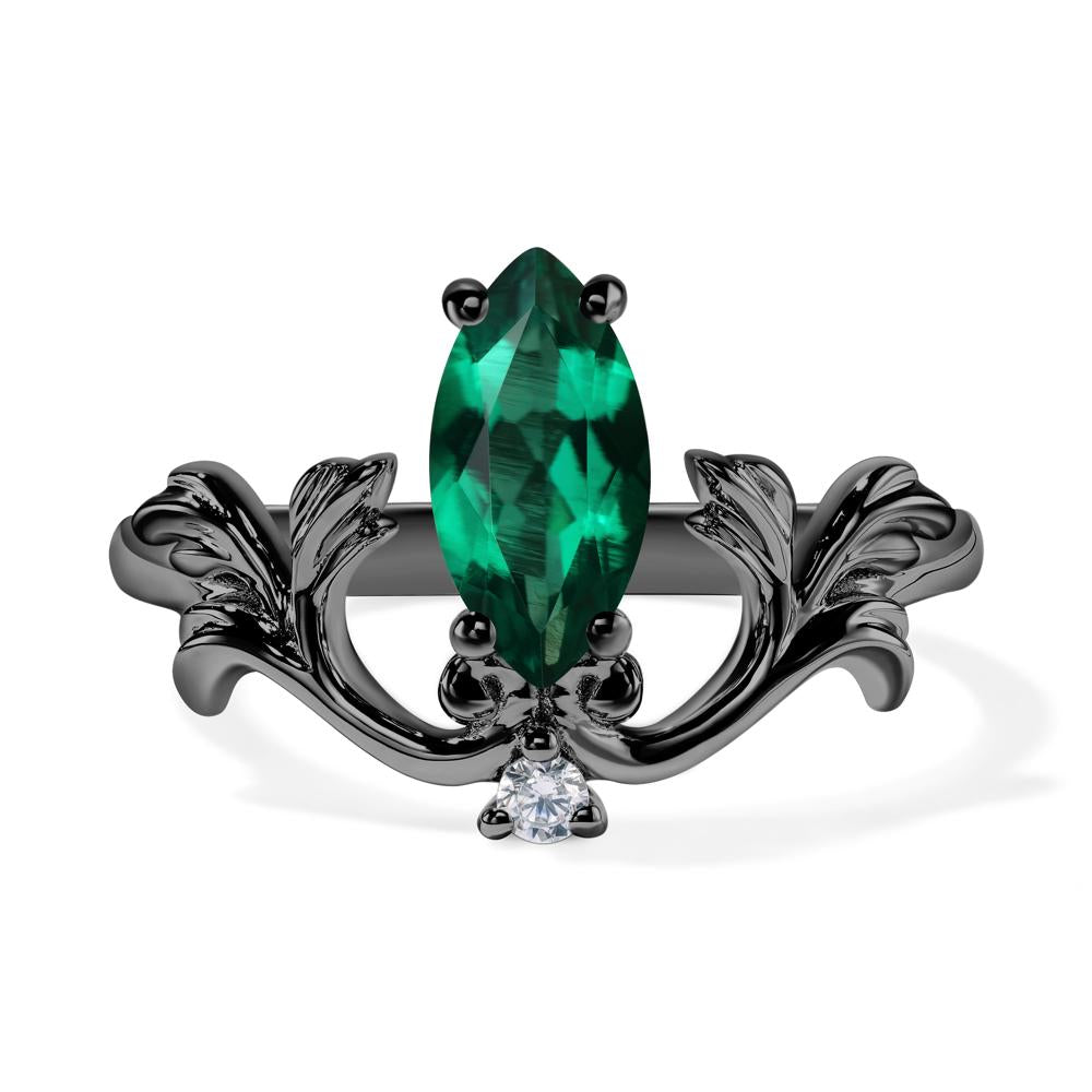 Baroque Marquise Cut Lab Grown Emerald Ring - LUO Jewelry #metal_black finish sterling silver