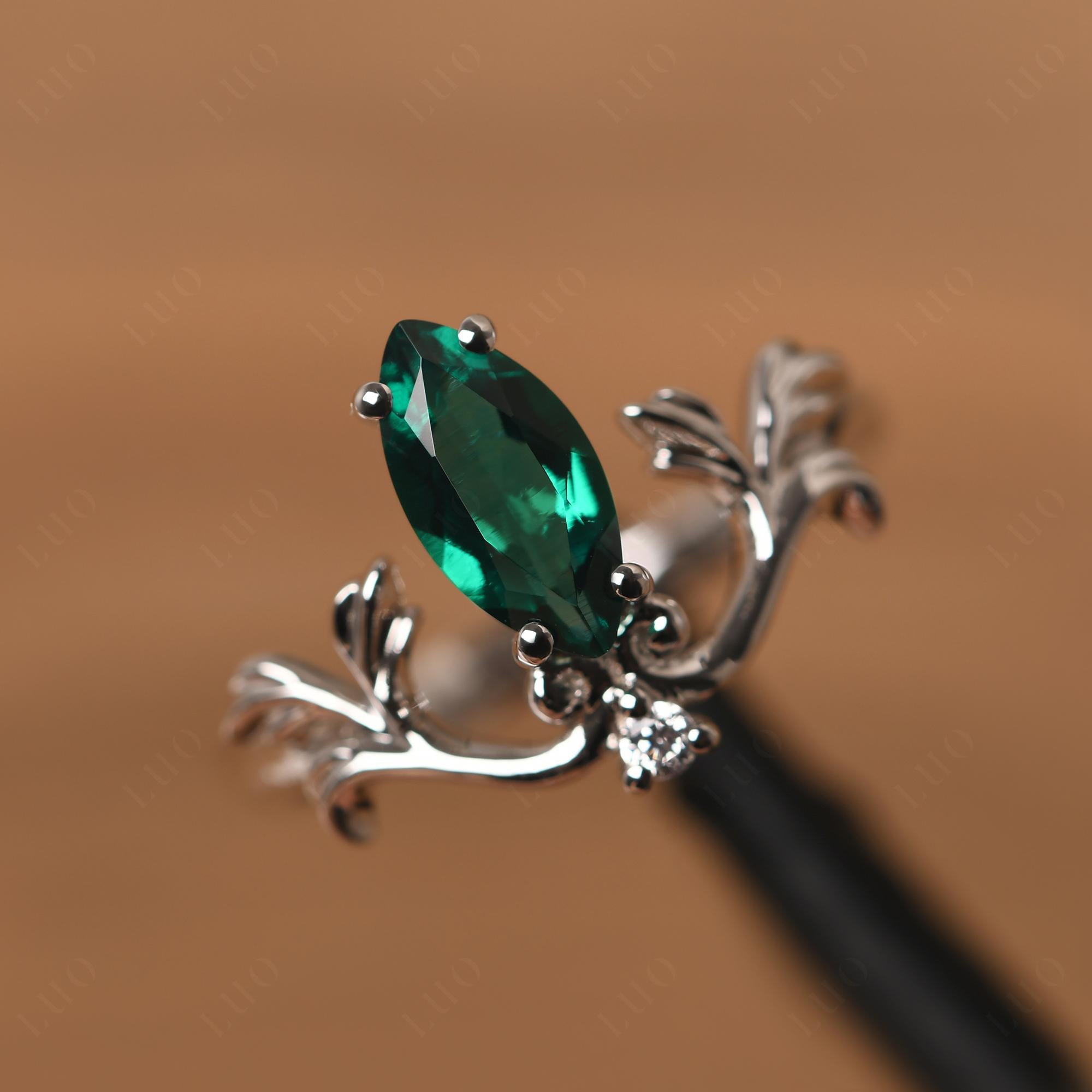 Baroque Marquise Cut Lab Grown Emerald Ring - LUO Jewelry