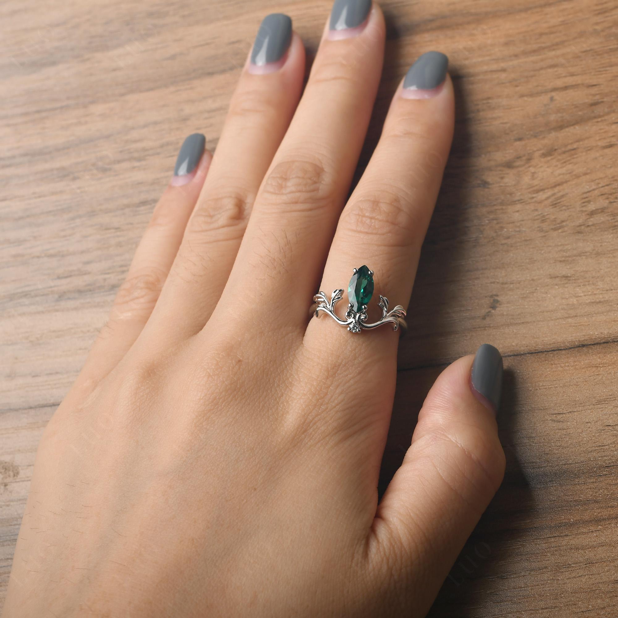 Baroque Marquise Cut Lab Grown Emerald Ring - LUO Jewelry