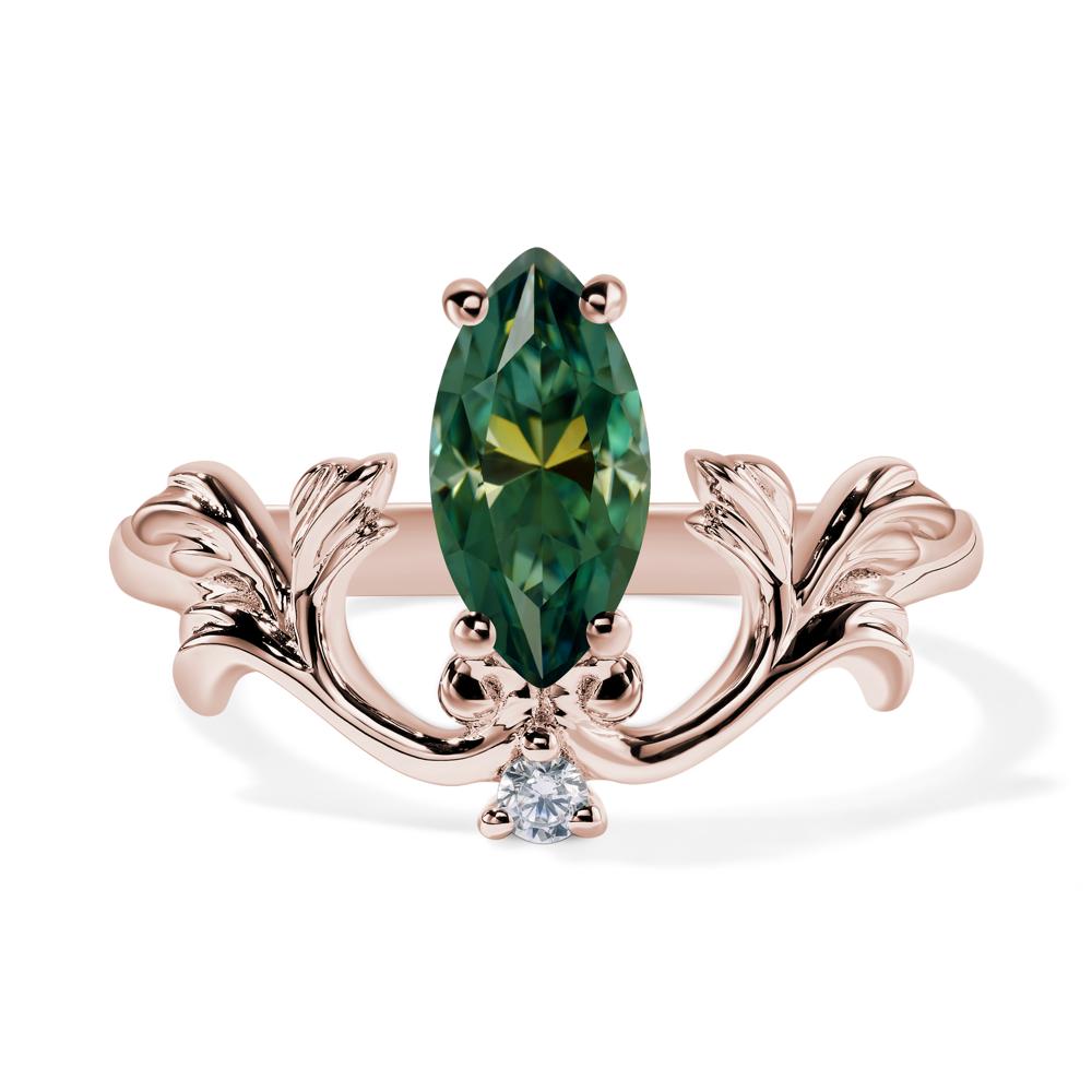 Baroque Marquise Cut Green Moissanite Ring - LUO Jewelry #metal_14k rose gold