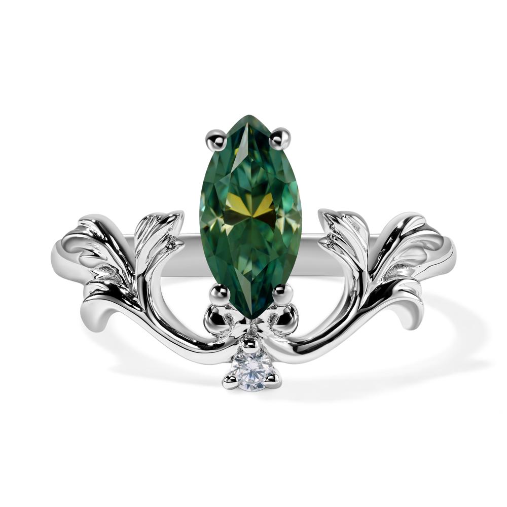 Baroque Marquise Cut Green Moissanite Ring - LUO Jewelry #metal_14k white gold